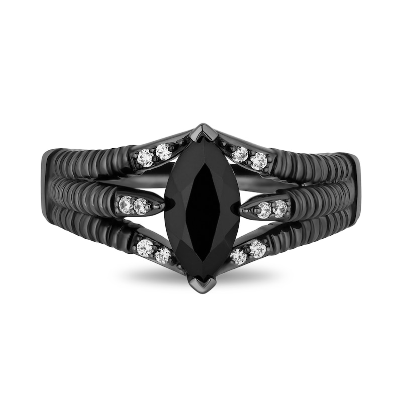 Main Image 4 of Enchanted Disney Villains Maleficent Marquise Onyx and 1/10 CT. T.W. Diamond Ring in Sterling Silver with Black Rhodium