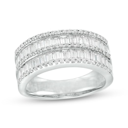7/8 CT. T.W. Baguette and Round Diamond Multi-Row Anniversary Band in 14K White Gold