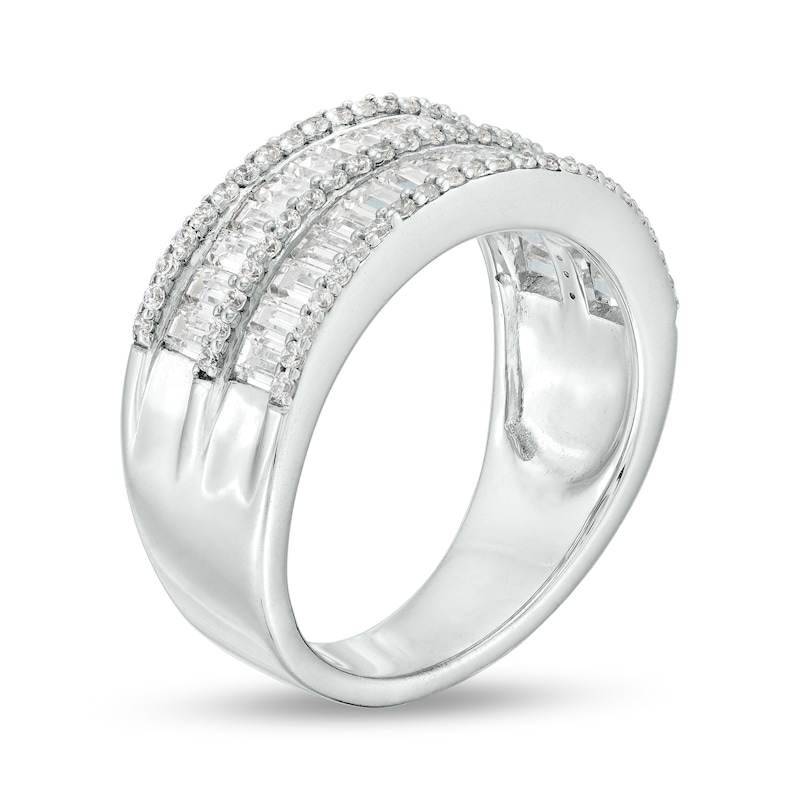 Main Image 3 of 7/8 CT. T.W. Baguette and Round Diamond Multi-Row Anniversary Band in 14K White Gold