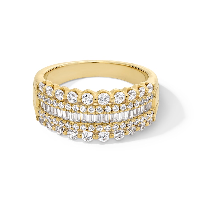 Main Image 1 of 1 CT. T.W. Certified Baguette and Round Diamond Multi-Row Anniversary Band in 14K Gold (I/SI2)