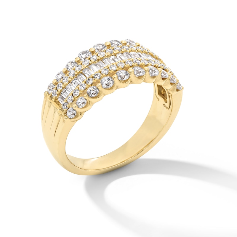 Main Image 3 of 1 CT. T.W. Certified Baguette and Round Diamond Multi-Row Anniversary Band in 14K Gold (I/SI2)