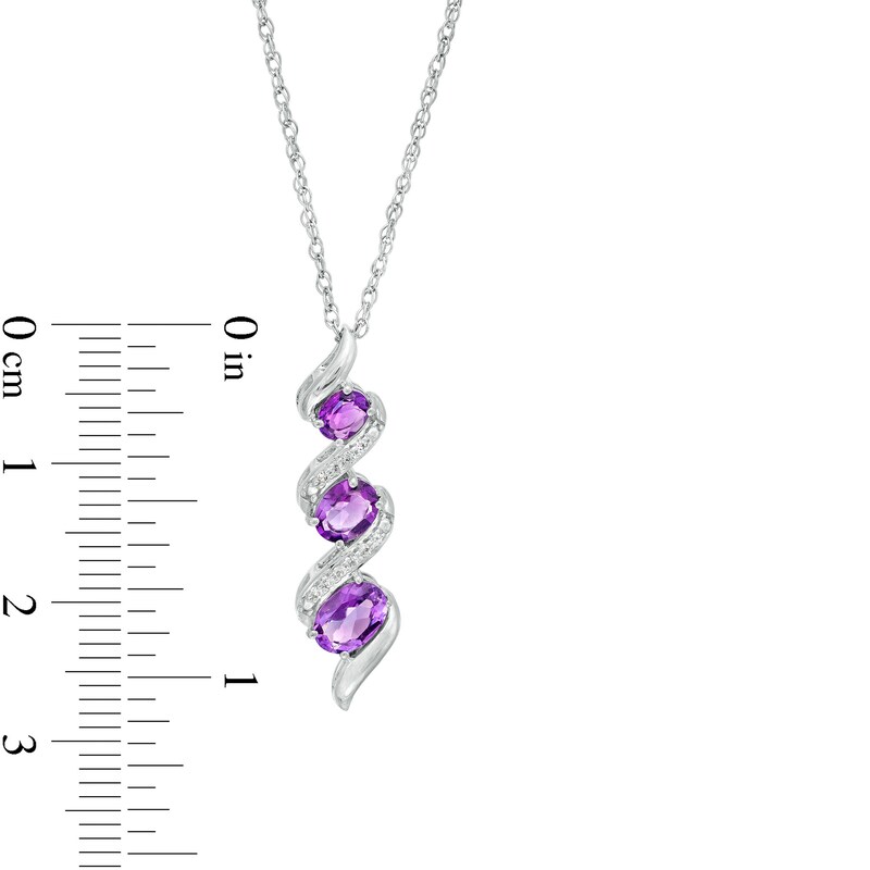 Main Image 3 of Oval Amethyst and White Lab-Created Sapphire Swirl Trio Pendant in Sterling Silver