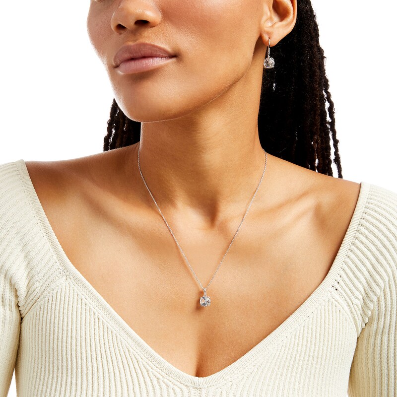 Main Image 2 of 8.0mm White Lab-Created Sapphire Pendant and Drop Earrings Set in Sterling Silver