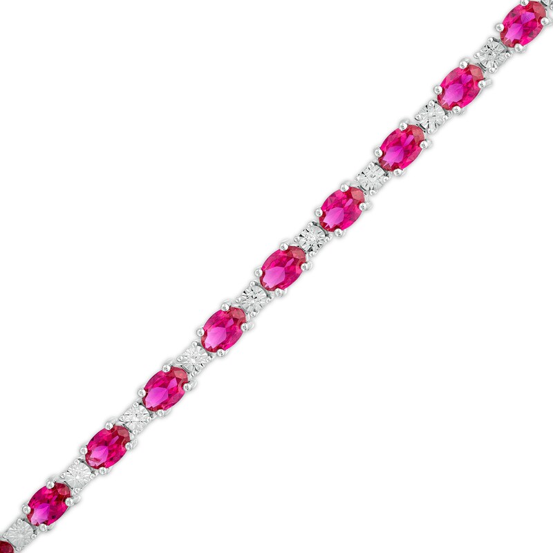 Oval Lab-Created Ruby and Diamond Accent Alternating Line Bracelet in Sterling Silver – 7.25"