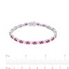 Thumbnail Image 3 of Oval Lab-Created Ruby and Diamond Accent Alternating Line Bracelet in Sterling Silver – 7.25"