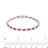 Thumbnail Image 4 of Oval Lab-Created Ruby and Diamond Accent Alternating Line Bracelet in Sterling Silver – 7.25"