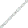 Thumbnail Image 1 of Oval Lab-Created Opal and Diamond Accent Alternating Line Bracelet in Sterling Silver – 7.25"