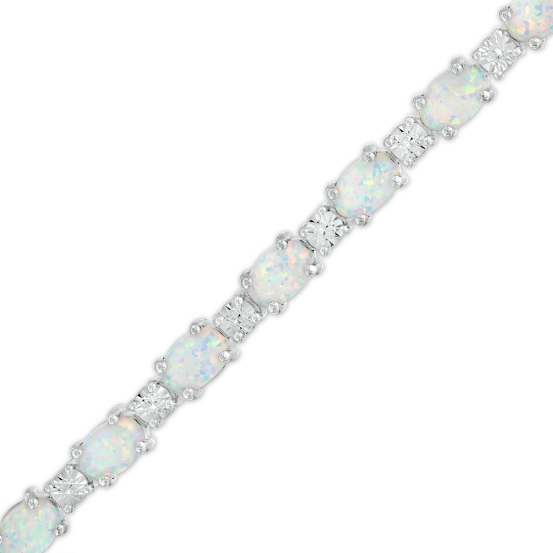 Main Image 1 of Oval Lab-Created Opal and Diamond Accent Alternating Line Bracelet in Sterling Silver – 7.25"