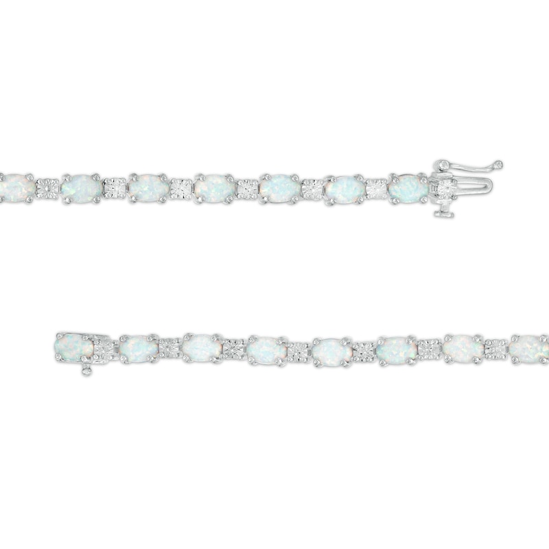 Main Image 3 of Oval Lab-Created Opal and Diamond Accent Alternating Line Bracelet in Sterling Silver – 7.25"