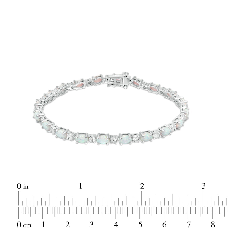Main Image 4 of Oval Lab-Created Opal and Diamond Accent Alternating Line Bracelet in Sterling Silver – 7.25"