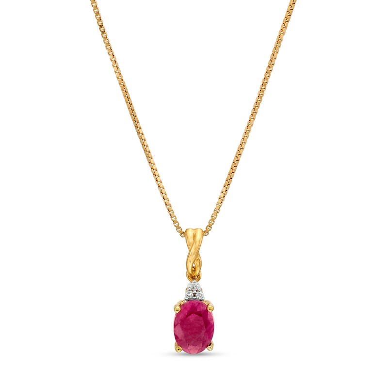 Main Image 1 of Oval Ruby and Diamond Accent Stacked Twist Bail Pendant in 10K Gold
