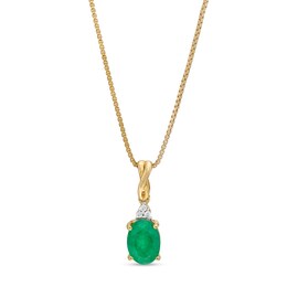 Oval Emerald and Diamond Accent Stacked Twist Bail Pendant in 10K Gold