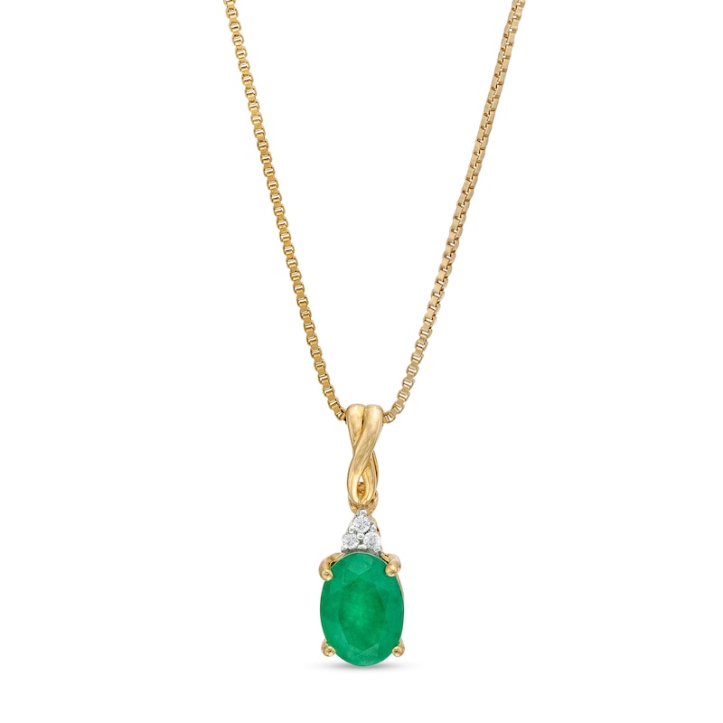 Main Image 1 of Oval Emerald and Diamond Accent Stacked Twist Bail Pendant in 10K Gold