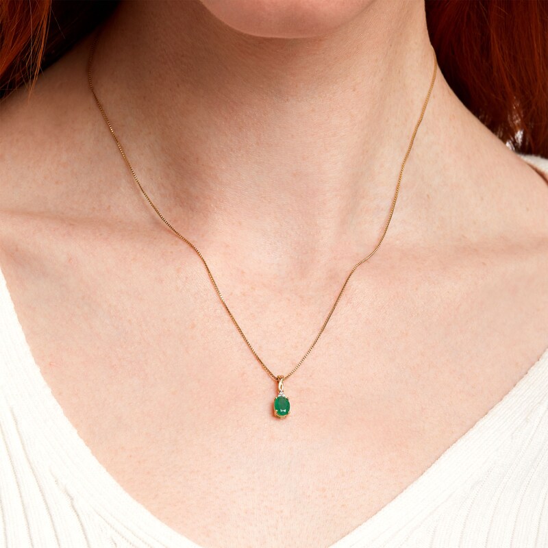 Main Image 2 of Oval Emerald and Diamond Accent Stacked Twist Bail Pendant in 10K Gold