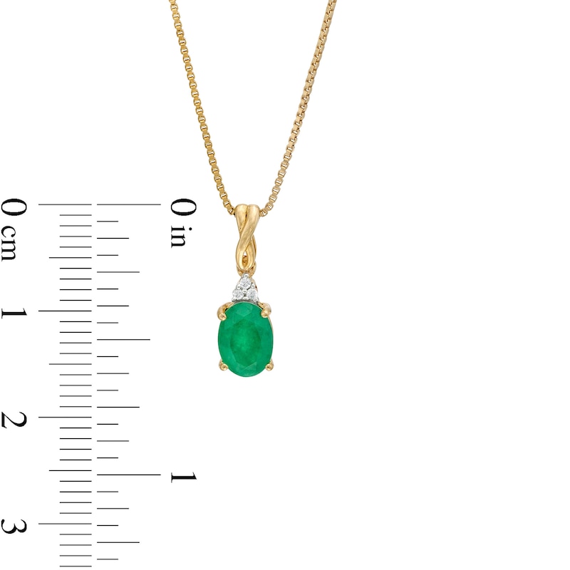 Oval Emerald and Diamond Accent Stacked Twist Bail Pendant in 10K Gold