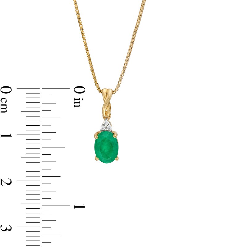 Main Image 3 of Oval Emerald and Diamond Accent Stacked Twist Bail Pendant in 10K Gold