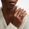 Thumbnail Image 2 of Oval Blue and White Lab-Created Sapphire Frame Triple Row Ring in Sterling Silver