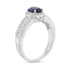 Thumbnail Image 3 of Oval Blue and White Lab-Created Sapphire Frame Triple Row Ring in Sterling Silver