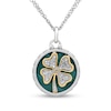 Thumbnail Image 0 of 16.0mm Malachite and 1/10 CT. T.W. Diamond Shamrock Overlay Disc Pendant in Sterling Silver and 14K Gold