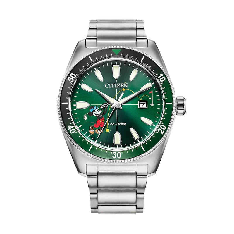 Main Image 1 of Men's Citizen Eco-Drive® Mickey Mouse & Friends Tee Time Watch with Green Dial (Model: AW1595-78W)