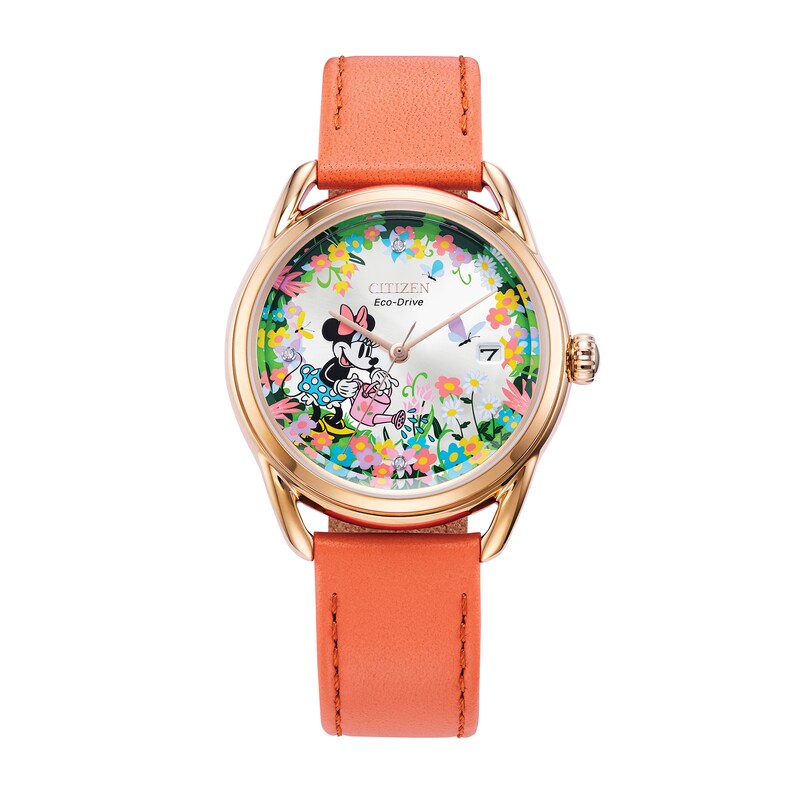 Main Image 1 of Ladies' Citizen Eco-Drive® Mickey Mouse & Friends Minnie Diamond Rose-Tone Strap Watch (Model: FE6087-04W)