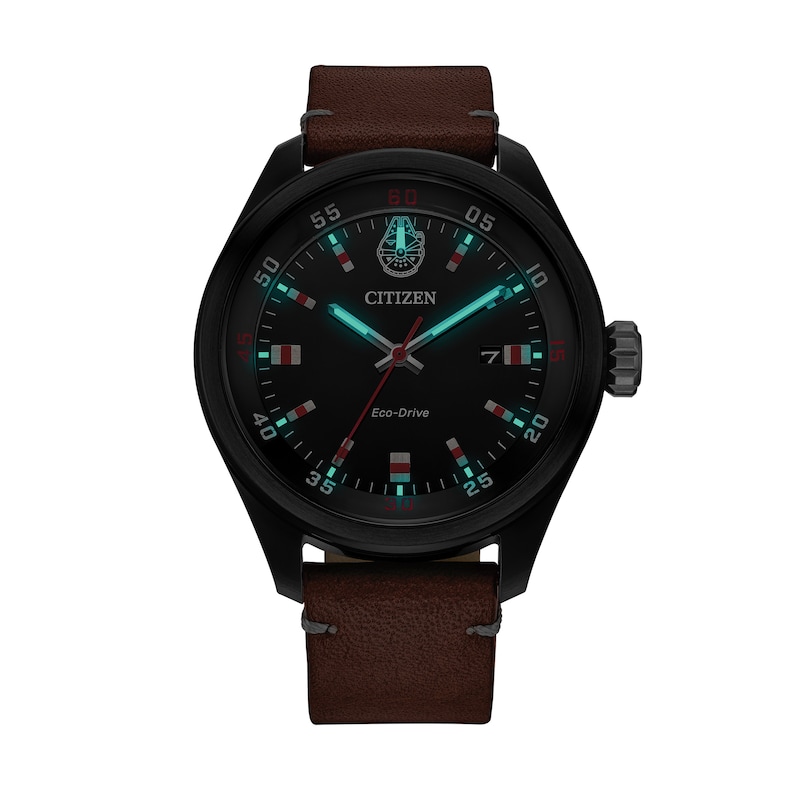 Main Image 4 of Men's Citizen Eco-Drive® Star Wars™ Chewbacca™ Brown Leather Strap Watch with Black Dial (Model: AW5008-06W)