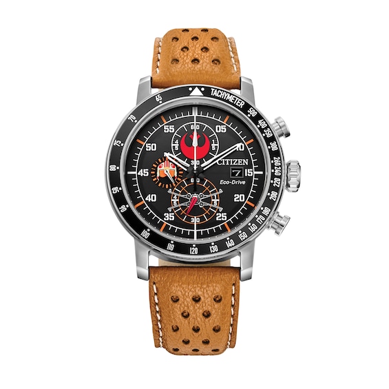 Men's Citizen Eco-Drive® Star Wars™ Rebel Pilot Chronograph Leather Strap Watch with Black Dial (Model: CA0761-06W)