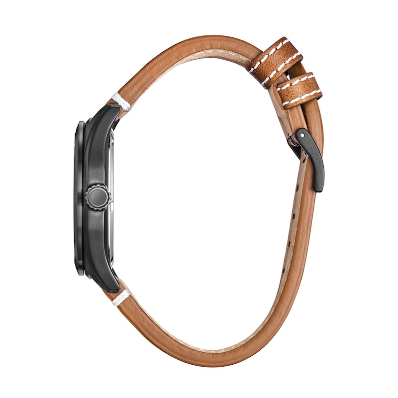 Main Image 2 of Men's Citizen Eco-Drive® Mickey Mouse & Friends Baseball Brown Leather Strap Watch (Model: BV1089-05W)