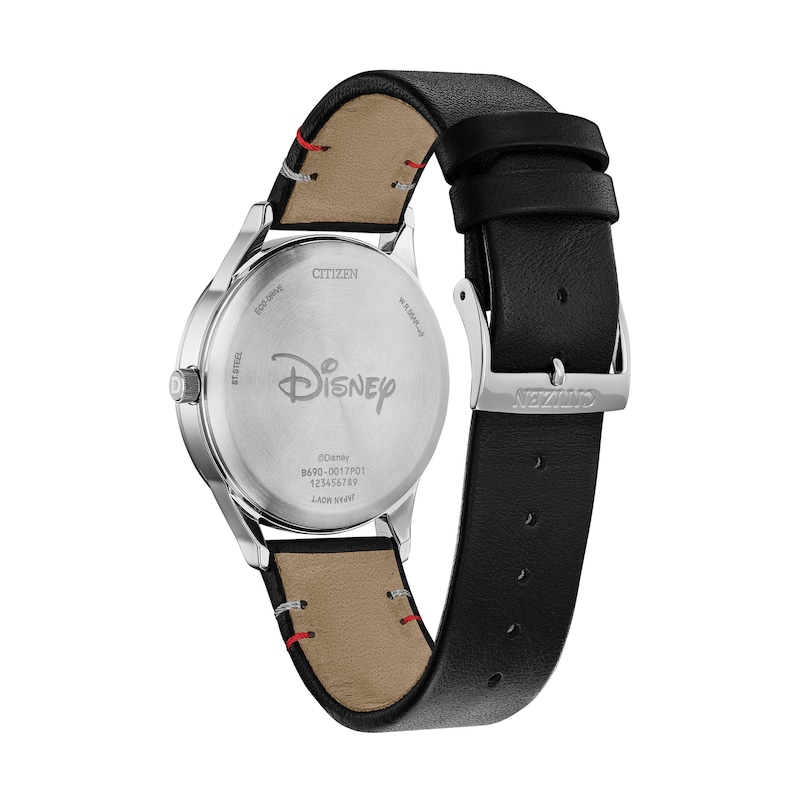 Main Image 4 of Citizen Eco-Drive® Mickey Mouse & Friends Shadow Black Leather Strap Watch with White Dial (Model: BV1130-03W)