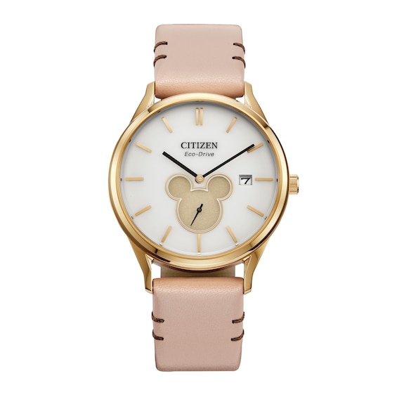 Citizen Eco-DriveÂ®Â Mickey Mouse & Friends Shadow Gold-Tone Pink Leather Strap Watch (Model:Â BV1132-08W)