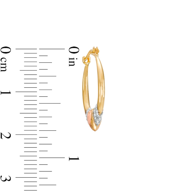 Main Image 2 of Child's 16.9mm Diamond-Cut Heart with Beaded Double Collar Hoop Earrings in 14K Tri-Tone Gold