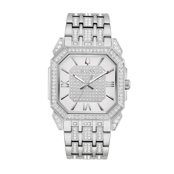 Men's Bulova Octava Crystal Watch with Octagonal Silver-Tone Dial (Model: 96A285)
