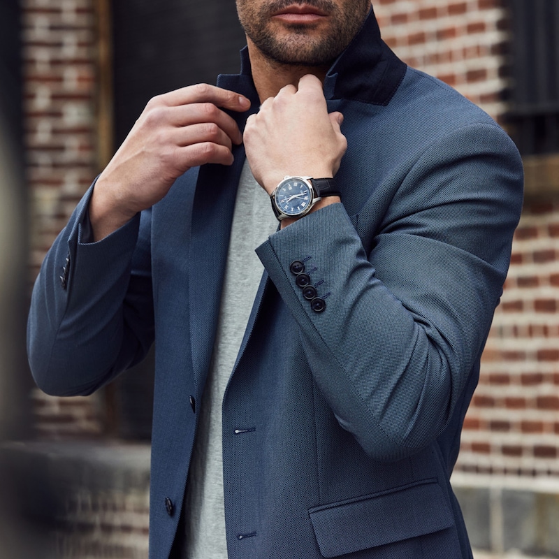 Main Image 2 of Men's Bulova Classic Wilton Automatic Black Leather Strap Watch with Blue Dial (Model: 96B385)
