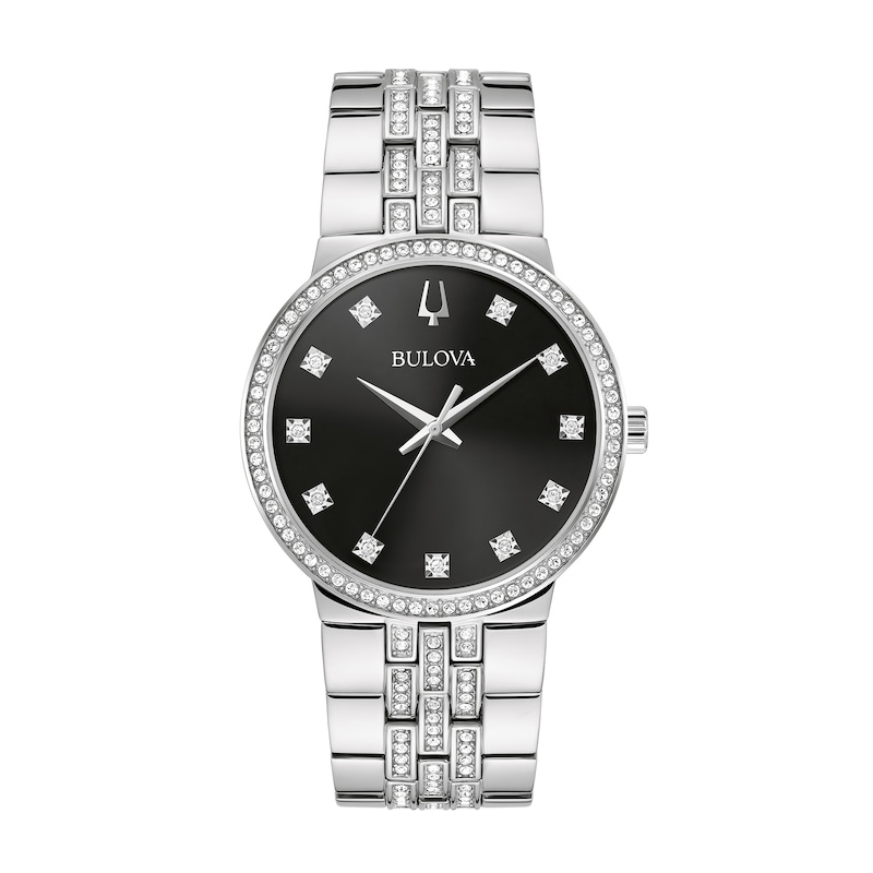 Main Image 3 of Men's Bulova Crystal Watch with Black Dial and Cross Pendant Box Set (Model: 96K110) - 24"