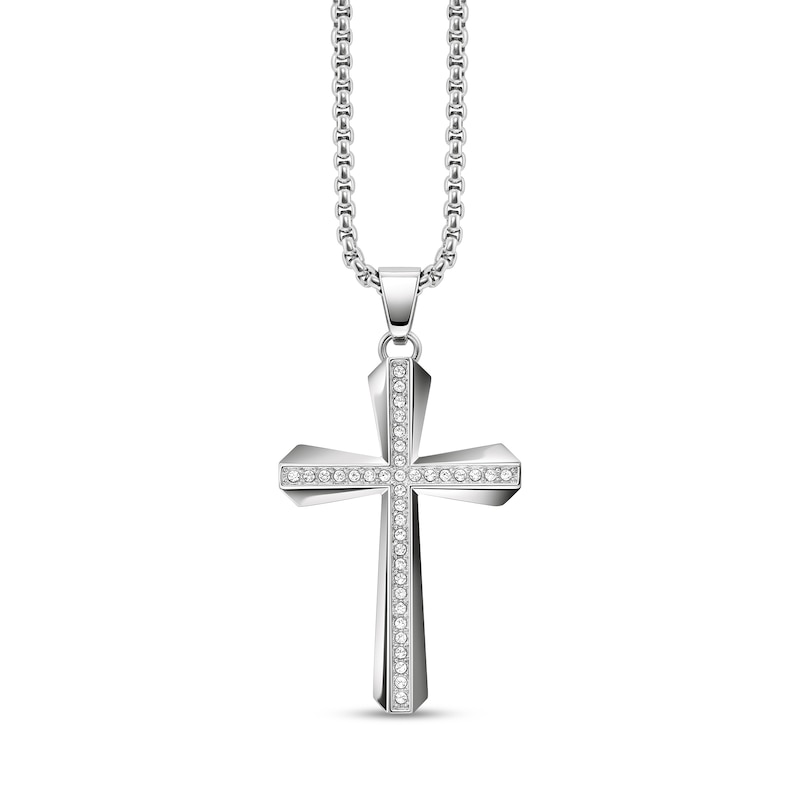 Main Image 4 of Men's Bulova Crystal Watch with Black Dial and Cross Pendant Box Set (Model: 96K110) - 24"