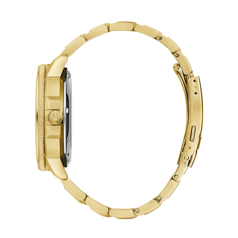 Main Image 2 of Men's Bulova Marine Star Gold-Tone Automatic Watch with Black Skeleton Dial (Model: 97A174)