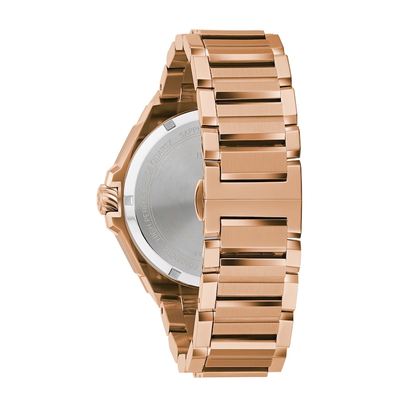 bulova men's black and rose gold precisionist watch