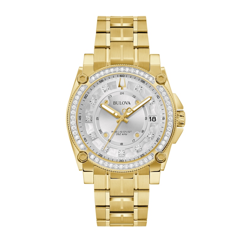 Main Image 1 of Men's Bulova Precisionist Champlain 3/4 CT. T.W Diamond Gold-Tone Watch with Silver-Tone Dial (Model: 98J120)