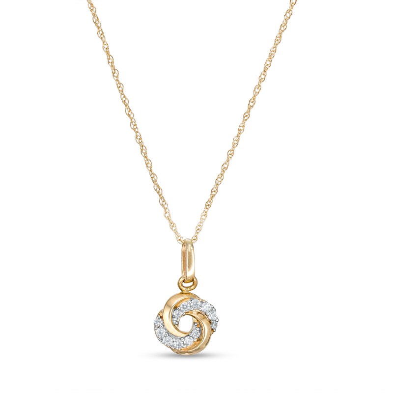 Main Image 1 of Child's Cubic Zirconia Love Knot Pendant in 14K Gold – 15"