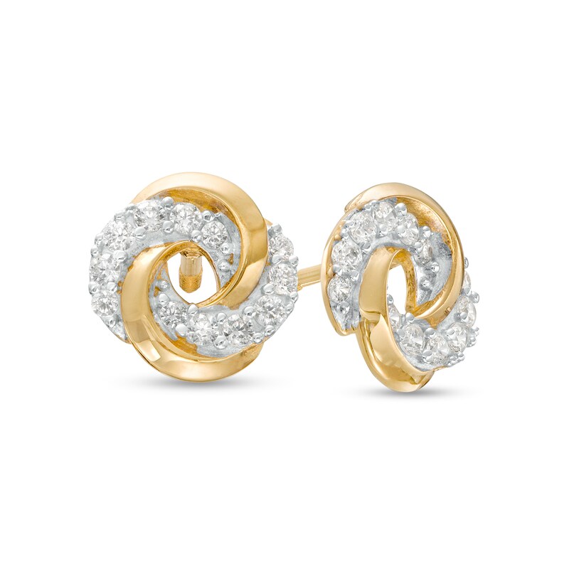 Main Image 1 of Child's Cubic Zirconia Love Knot Stud Earrings in 14K Gold
