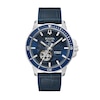 Thumbnail Image 1 of Men's Bulova Marine Star Automatic Blue Leather Strap Watch with Blue Skeleton Dial (Model: 96A291)