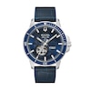 Men's Bulova Marine Star Automatic Blue Leather Strap Watch With Blue Skeleton Dial (Model: 96A291)