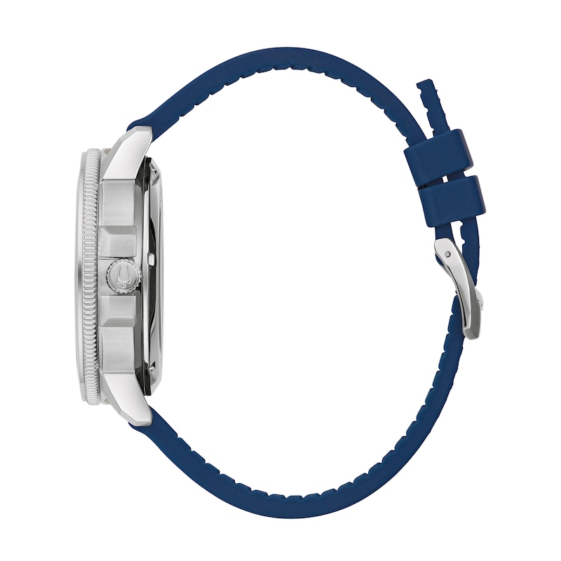 Main Image 3 of Men's Bulova Marine Star Automatic Blue Leather Strap Watch with Blue Skeleton Dial (Model: 96A291)