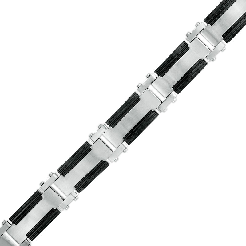 Main Image 3 of Diamond Accent Industrial Dog Tag and Cross Pendant with Link Bracelet Set in Stainless Steel and Black Ion-Plate