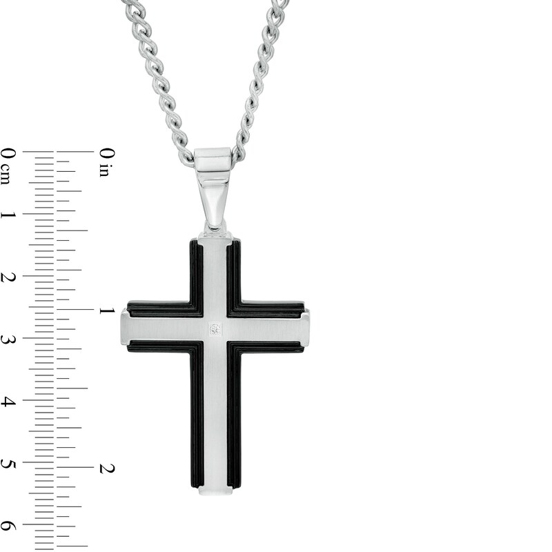 Main Image 4 of Diamond Accent Industrial Dog Tag and Cross Pendant with Link Bracelet Set in Stainless Steel and Black Ion-Plate