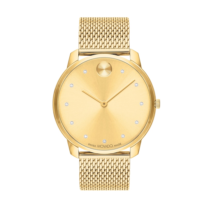 Main Image 1 of Men's Movado Bold® Thin Crystal Accent Gold-Tone IP Mesh Watch with Gold-Tone Dial (Model: 3600903)