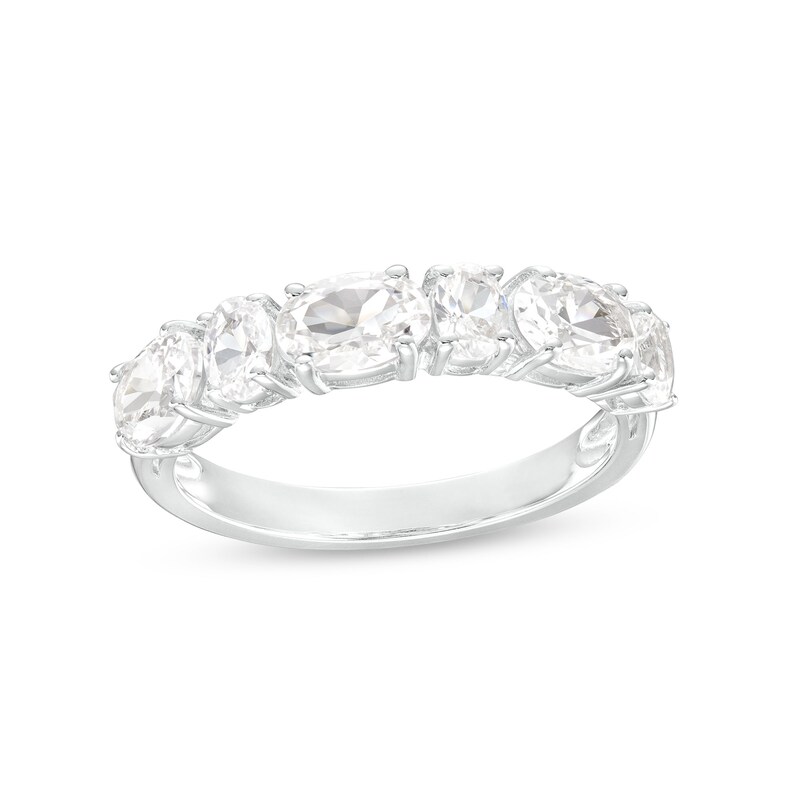 Main Image 1 of Oval White Lab-Created Sapphire Alternating Six Stone Band in Sterling Silver