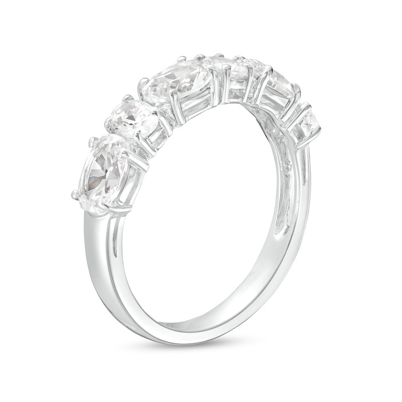 Main Image 3 of Oval White Lab-Created Sapphire Alternating Six Stone Band in Sterling Silver