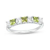 Thumbnail Image 1 of 3.0mm Princess-Cut Peridot and White Lab-Created Sapphire Alternating Seven Stone Band in Sterling Silver