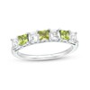 Thumbnail Image 0 of 3.0mm Princess-Cut Peridot and White Lab-Created Sapphire Alternating Seven Stone Band in Sterling Silver